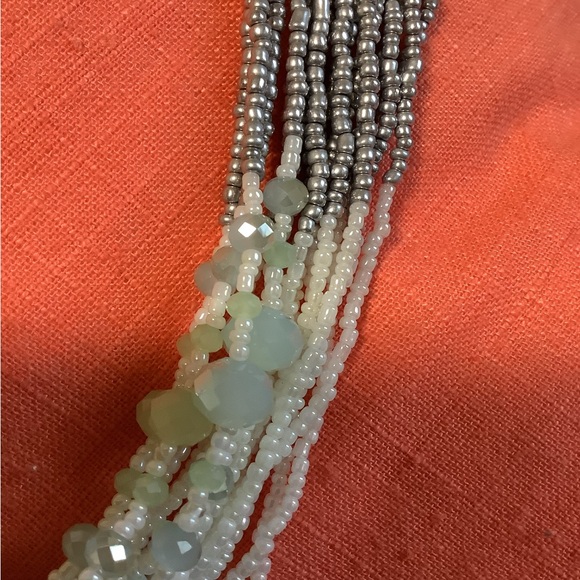 Sea Foam Green and Silver Multi-Strand Beaded Necklace - Picture 4 of 5